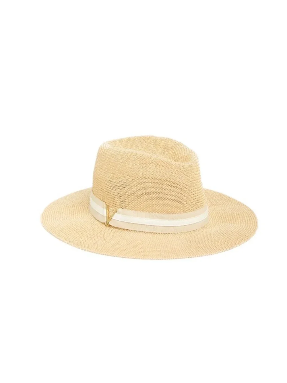 Vince Camuto Grosgrain Faux Leather Band Panama natural Hat size S